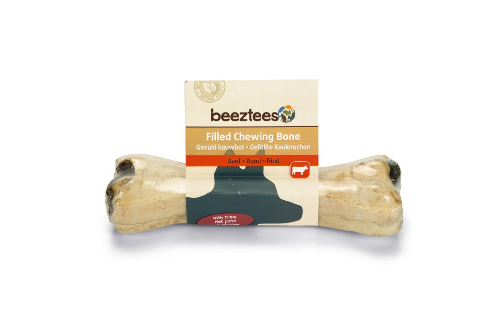 Beeztees gevuld kauwbot met pens hondensnack 15 cm