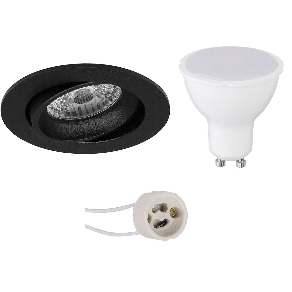 LED Spot Set - Aigi - Pragmi Delton Pro - GU10 Fitting - Inbouw Rond - Mat Zwart - 8W - Helder/Koud Wit 6400K - Kantelbaar - Ø82mm