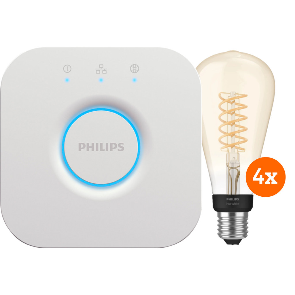 Philips Hue Filament White Edison XL 4-Pack + Bridge