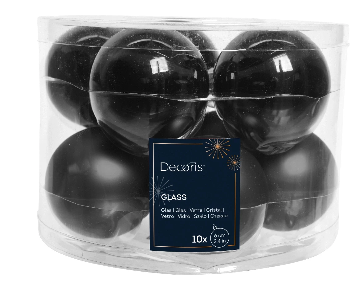 Decoris kerstballen glas zwart 6cm 10st