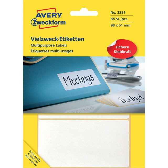 Etiket Avery Zweckform 3331 98x51mm wit 84stuks