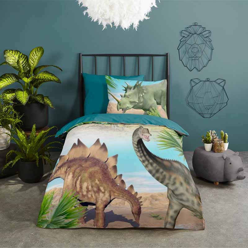 Kinderdekbedovertrek Dekbedovertrek Dino - 200x140 cm Meerkleurig - Dessin: Dieren - Good Morning - Dekbed-Discounter.nl