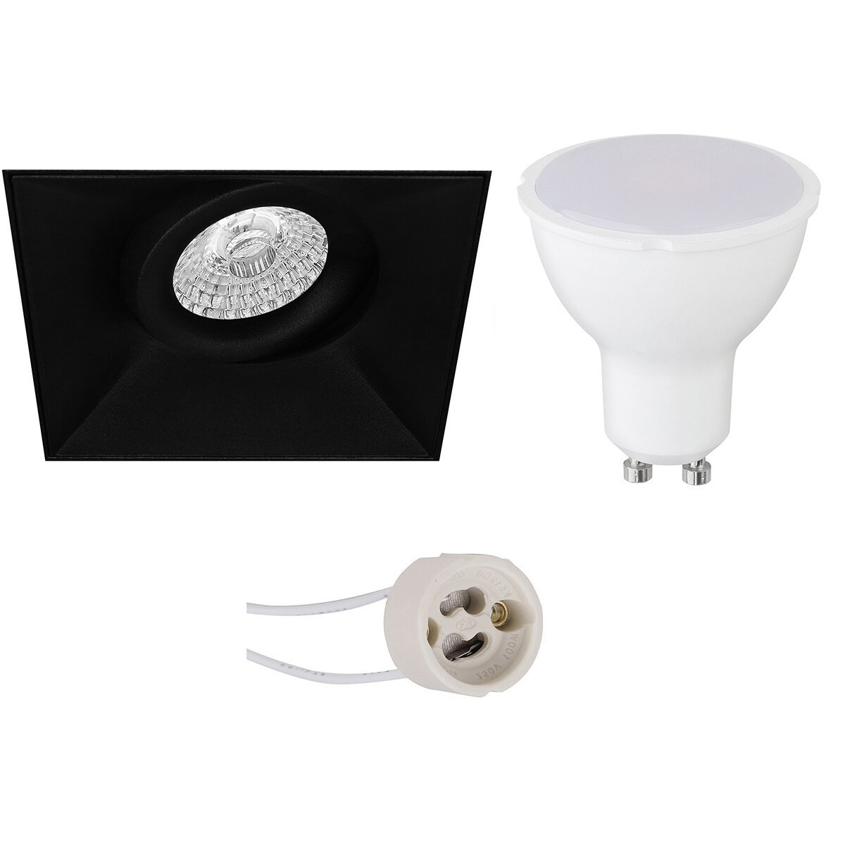 LED Spot Set - Pragmi Nivas Pro - GU10 Fitting - Inbouw Vierkant - Mat Zwart - 4W - Helder/Koud Wit 6400K - Trimless - Kantelbaar - 150mm