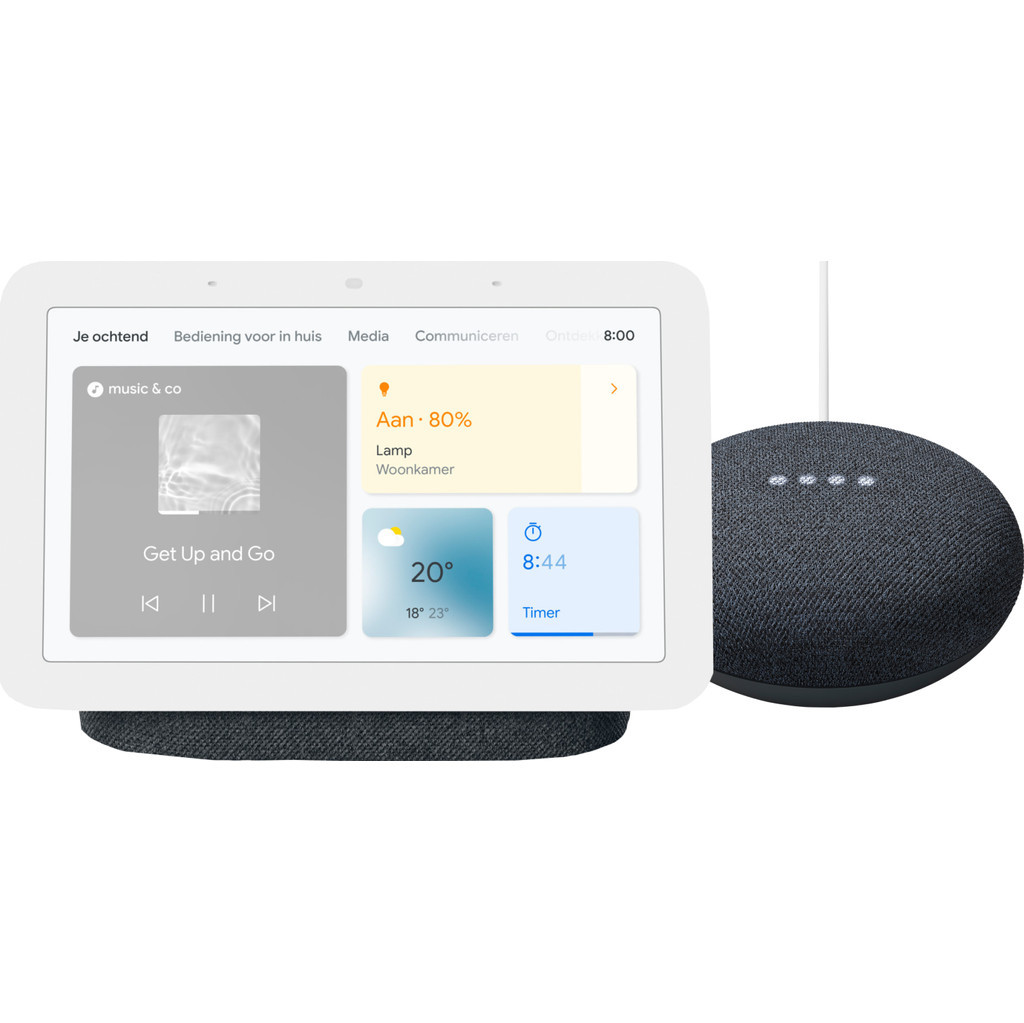 Google Nest Mini Grijs + Google Nest Hub Charcoal