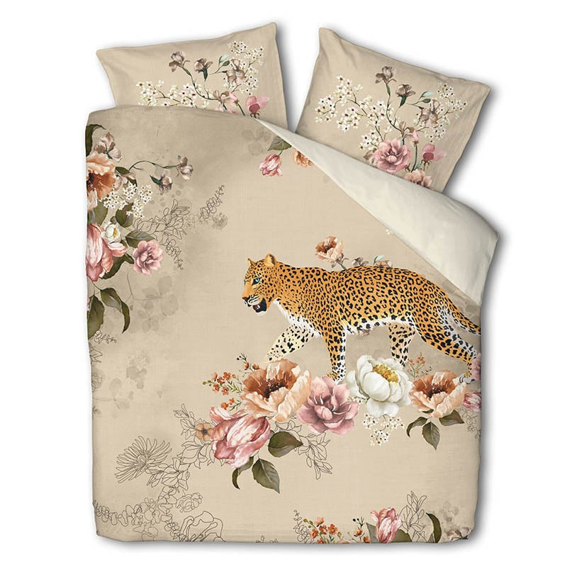 Dekbedovertrek Tiger Garden - Lits-Jumeaux (240x220 cm) - Beige Polyester-katoen - Dessin: Dieren, Natuur - Fresh and Co - Dekbed-Discounter.nl