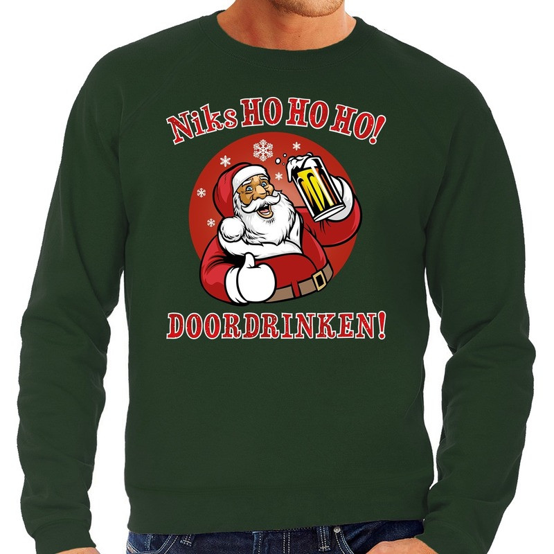 Foute Kersttrui/sweater - groen - Niks ho ho ho doordrinken - bier - voor heren