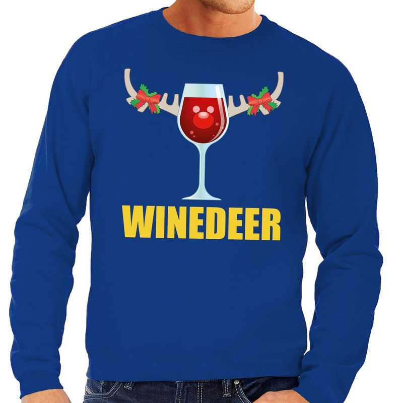 Foute kersttrui Winedeer blauw voor heren