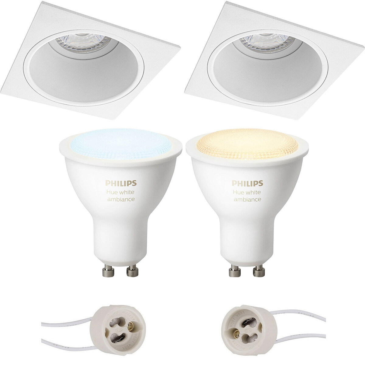 Pragmi Minko Pro - Inbouw Vierkant - Mat Wit - Verdiept - 90mm - Philips Hue - LED Spot Set GU10 - White Ambiance - Bluetooth