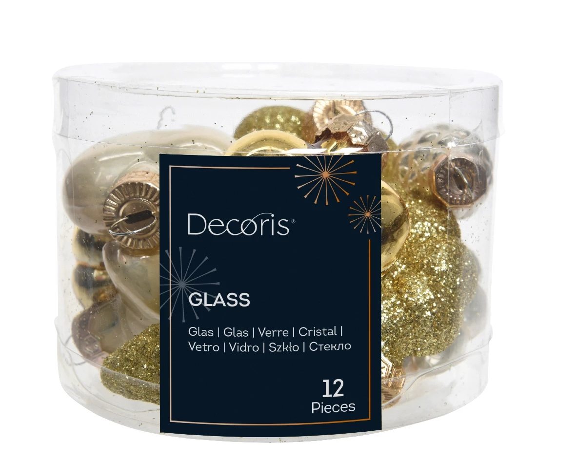 Decoris kerstballen set glas parel/goud 12st 2x4x4cm