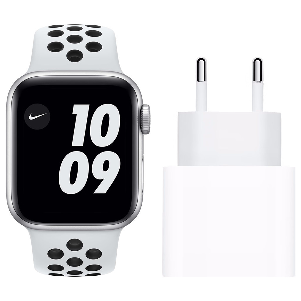 Apple Watch Nike SE 40mm Zilver Aluminium Witte Sportband + Usb C Oplader 20W