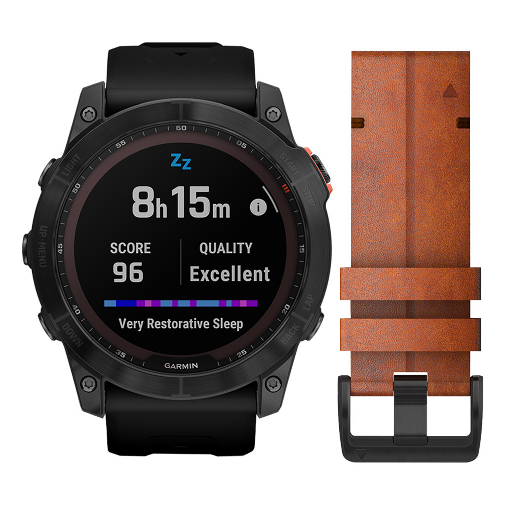 Garmin Fenix 7X Solar Zwart 51mm + Garmin Leren Bandje Bruin 26mm