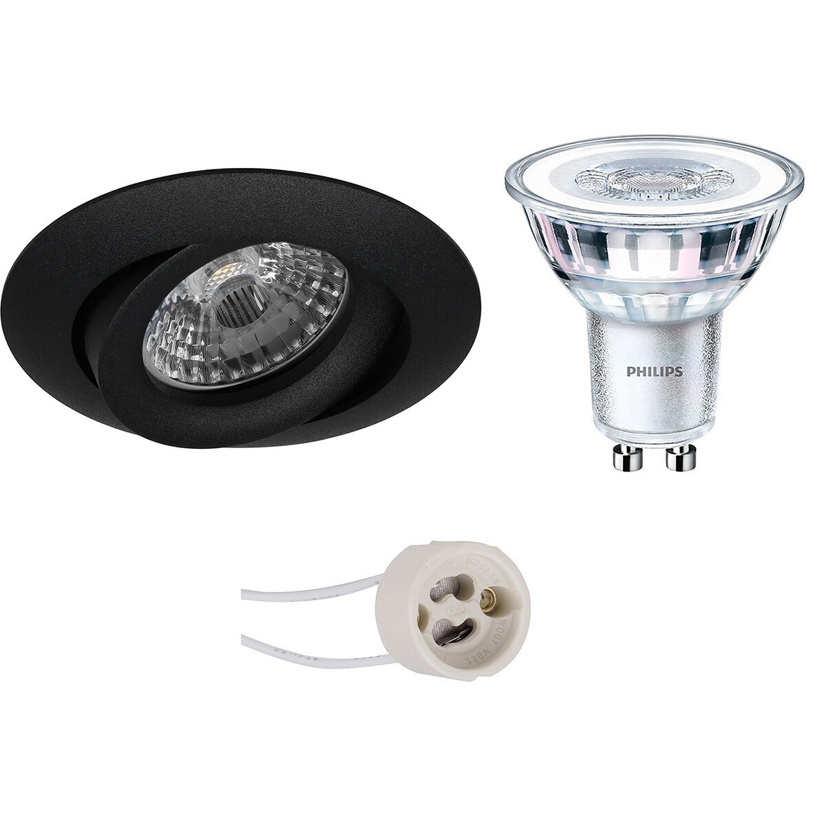 LED Spot Set - Pragmi Uranio Pro - GU10 Fitting - Inbouw Rond - Mat Zwart - Kantelbaar - Ø82mm - Philips - CorePro 827 36D - 3.5W - Warm Wit 2700K