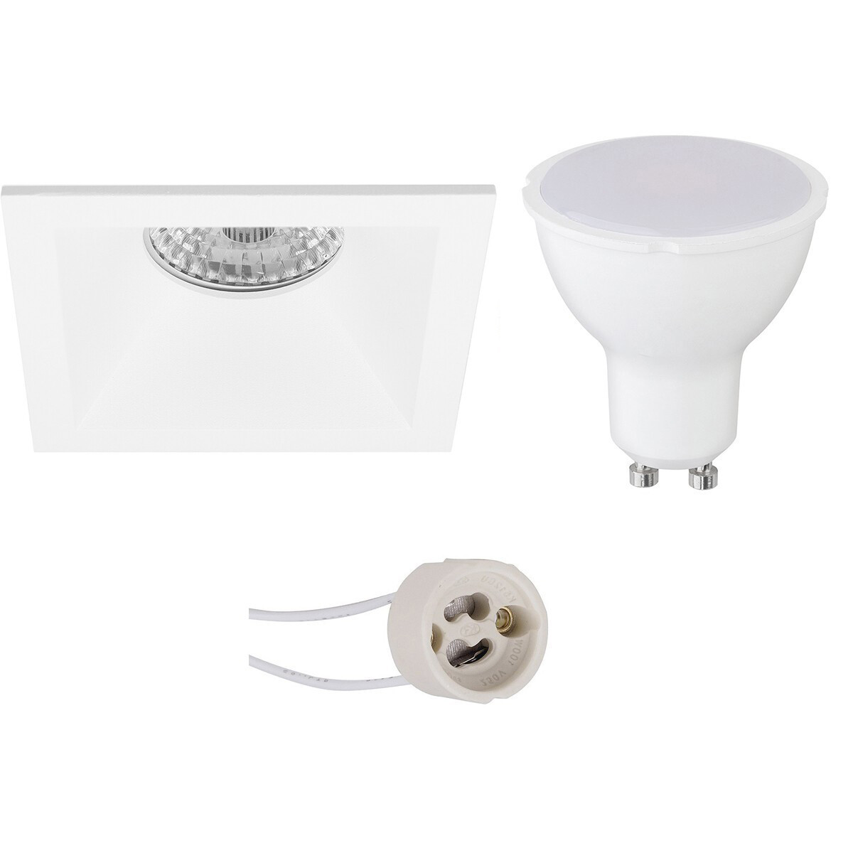 LED Spot Set - Aigi - Pragmi Pollon Pro - GU10 Fitting - Inbouw Vierkant - Mat Wit - 8W - Helder/Koud Wit 6400K - Verdiept - 82mm