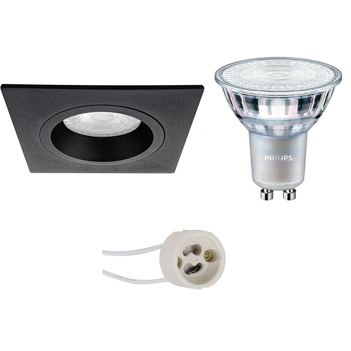 LED Spot Set - Pragmi Rodos Pro - GU10 Fitting - Inbouw Vierkant - Mat Zwart - 93mm - Philips - MASTER 927 36D VLE - 3.7W - Warm Wit 2200K-2700K - DimTone Dimbaar