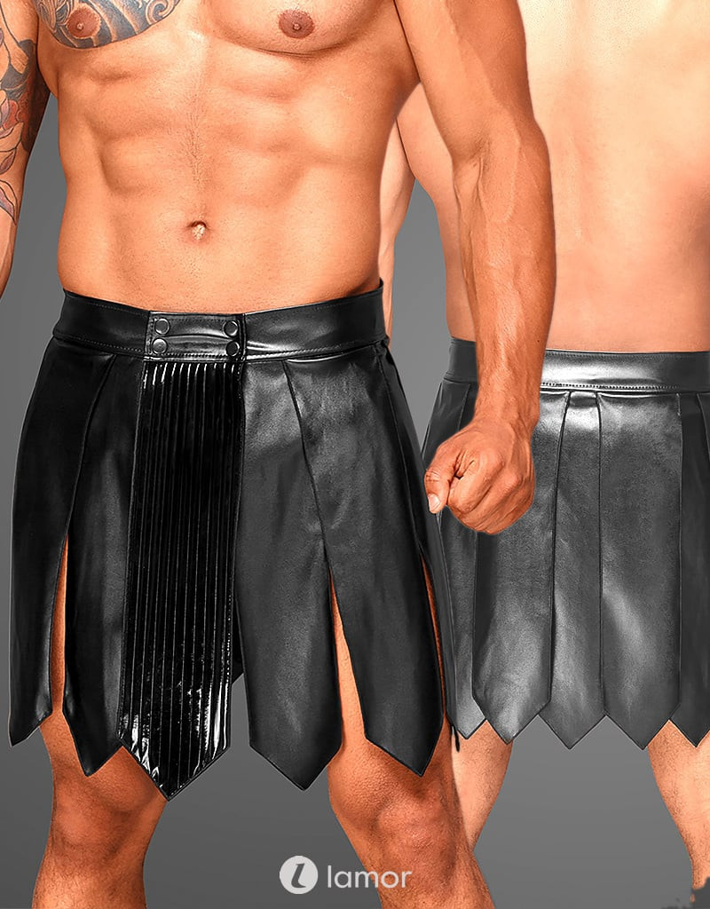 * NOIR handmade Eco leren heren gladiator rok met PVC delen