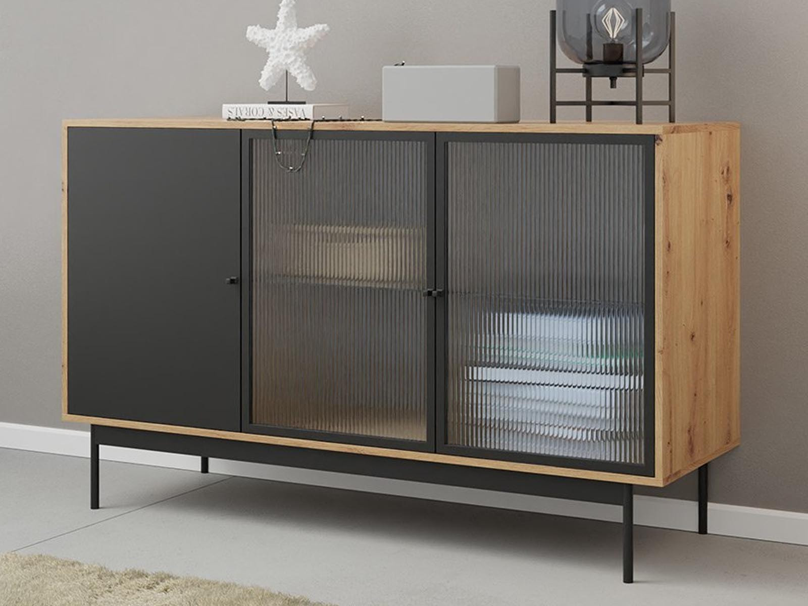 Dressoir BRUHL 3 deuren artisan eik/zwart