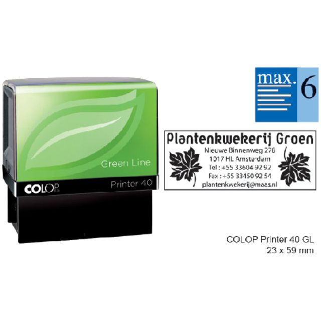 Tekststempel Colop 40 green line personaliseerbaar 6regels 59x23mm