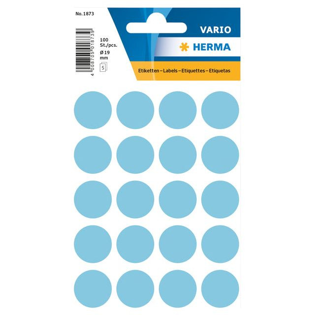 Etiket HERMA 1873 rond 19mm blauw 100stuks | Blister a 5 vel