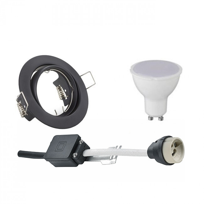 LED Spot Set - Aigi - Trion - GU10 Fitting - Inbouw Rond - Mat Zwart - 8W - Warm Wit 3000K - Kantelbaar Ø83mm