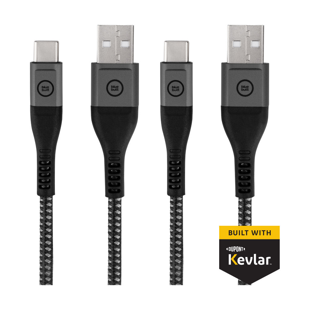 BlueBuilt Usb A naar Usb C Kabel 1,5m Kevlar Zwart Duo Pack