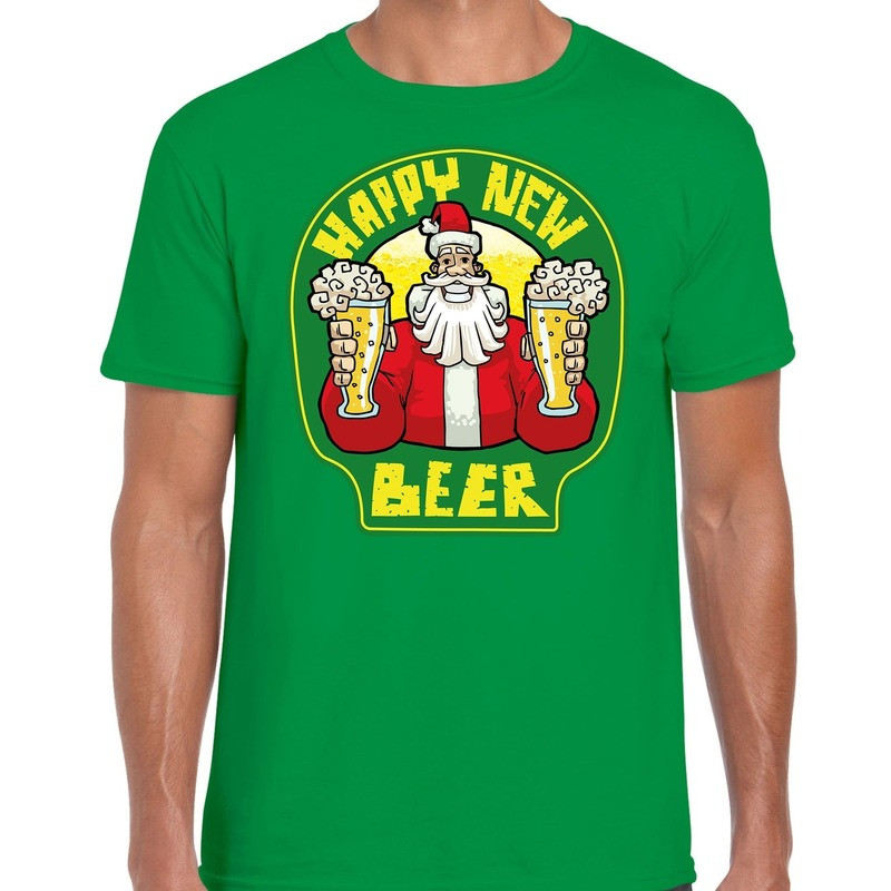 Fout Nieuwjaar / Kerstshirt happy new beer / bier groen heren