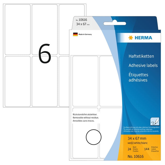 Etiket HERMA 10616 34x67mm verwijderbaar 192stuks