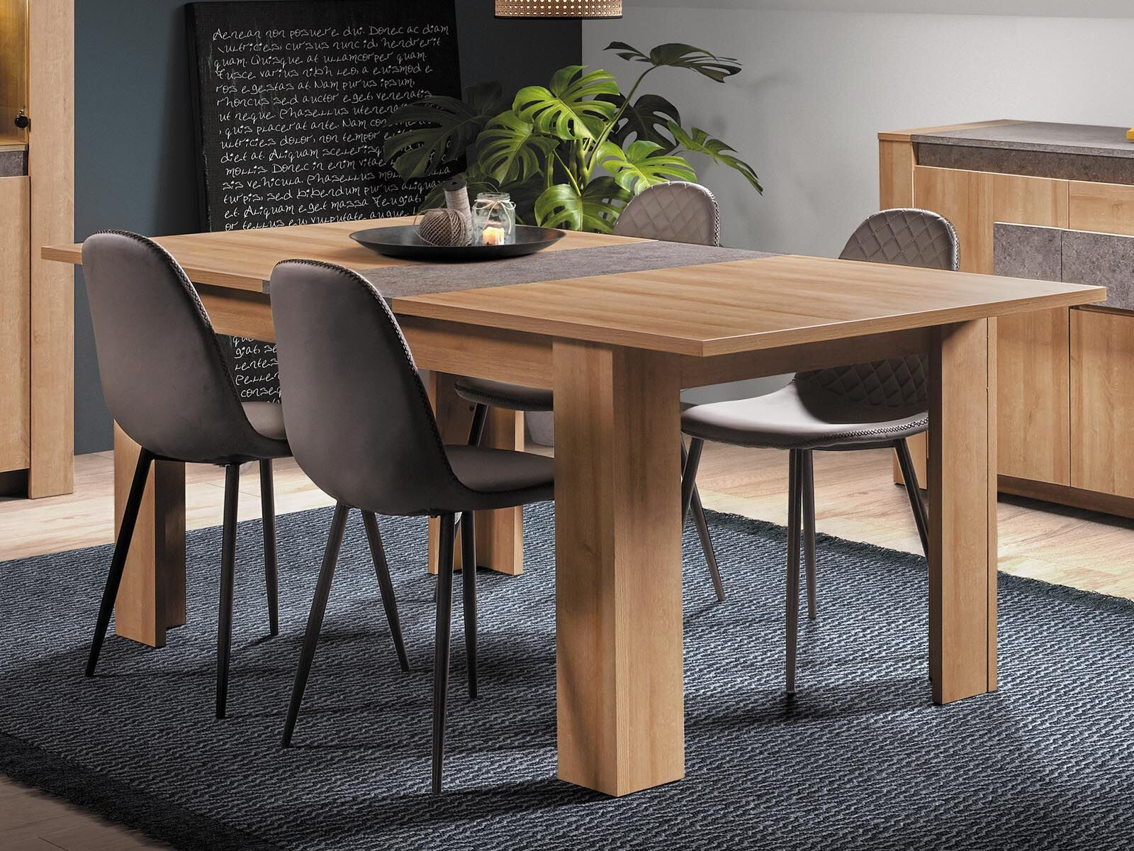 Verlengbare rechthoekige eettafel IZZOU 160>200 cm spring oak/titan grey