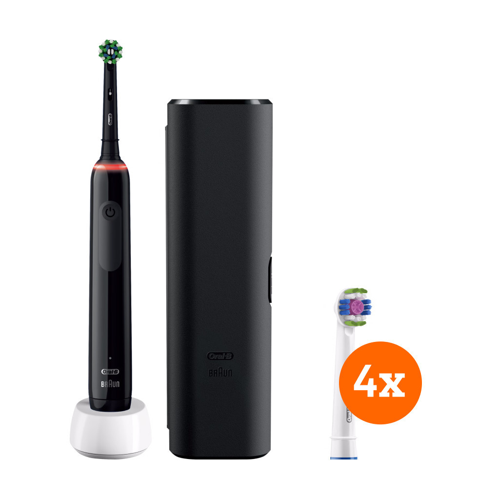 Oral-B Pro 3 3500 Zwart + 3D White opzetborstels (4 stuks)