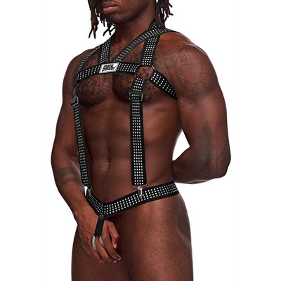 Male Power Elastic Harness with Studs - One Size - Black