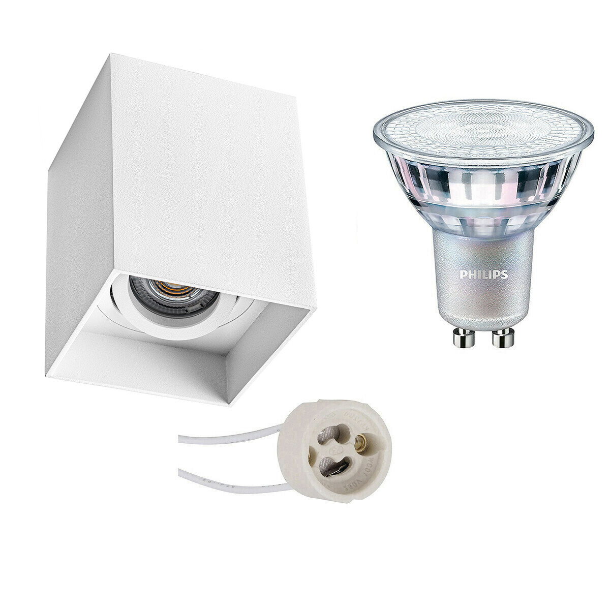 Opbouwspot Set - Pragmi Luxina Pro - GU10 Fitting - Opbouw Vierkant - Mat Wit - Verdiept - Kantelbaar - 90mm - Philips - MASTER 927 36D VLE - 4.9W - Warm Wit 2200K-2700K - DimTone Dimbaar