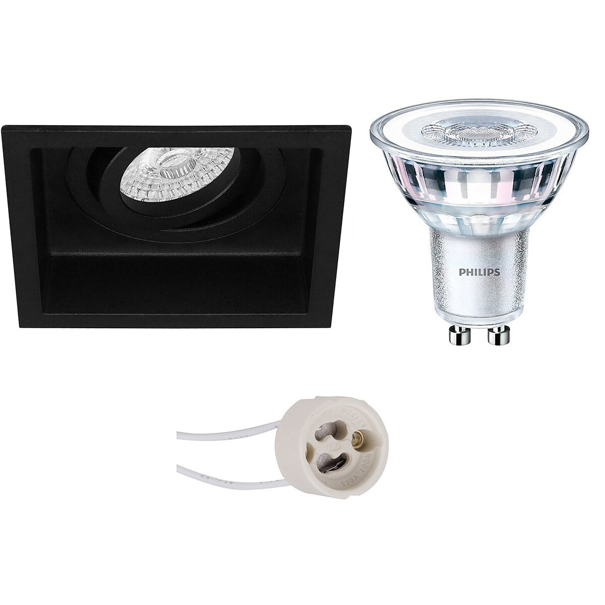 LED Spot Set - Pragmi Domy Pro - GU10 Fitting - Inbouw Vierkant - Mat Zwart - Verdiept - Kantelbaar - 105mm - Philips - CorePro 830 36D - 3.5W - Warm Wit 3000K