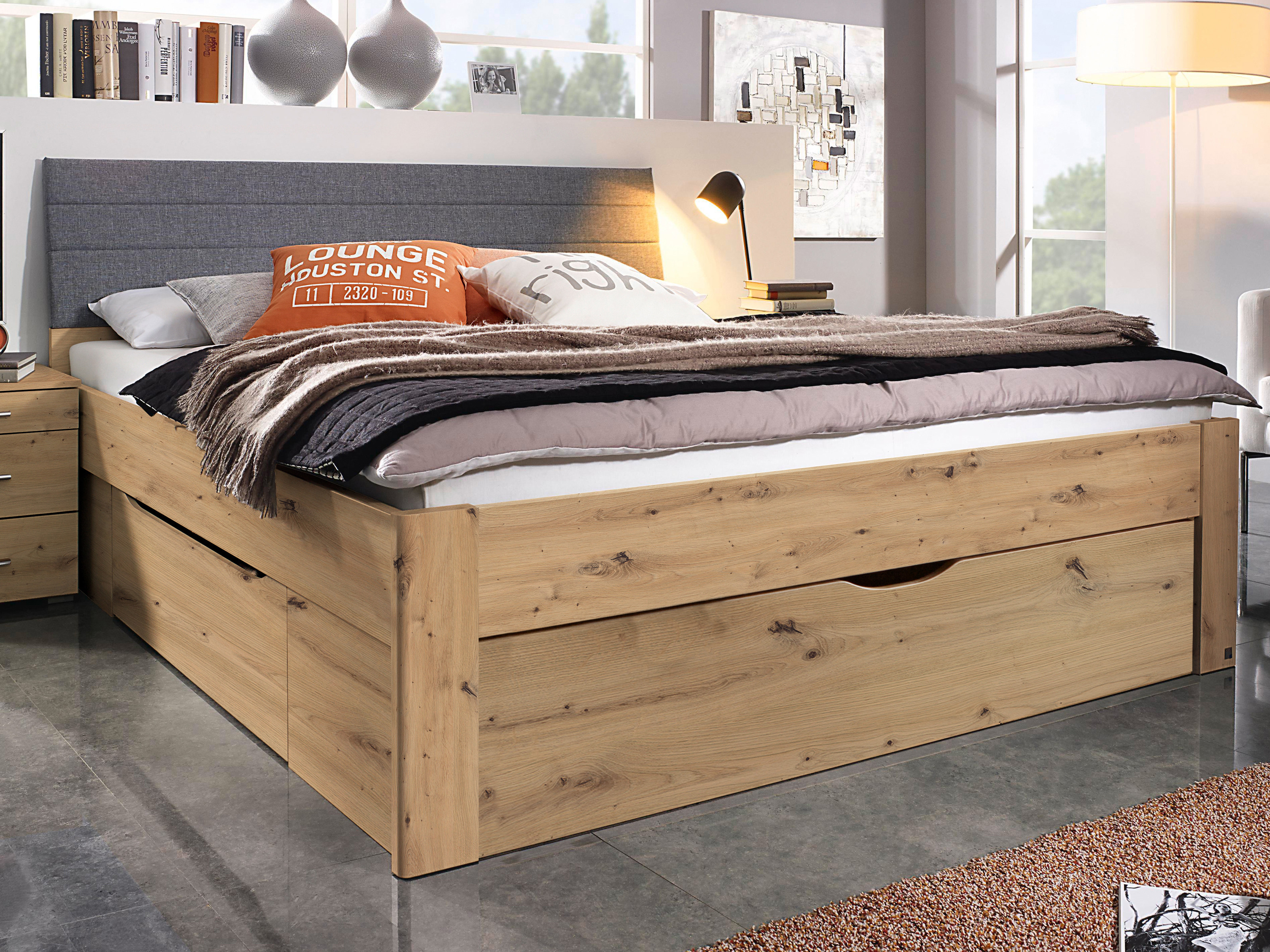 Bed SCARLETT 180x200 cm artisan eik met drie lades met hoofdeinde met stof