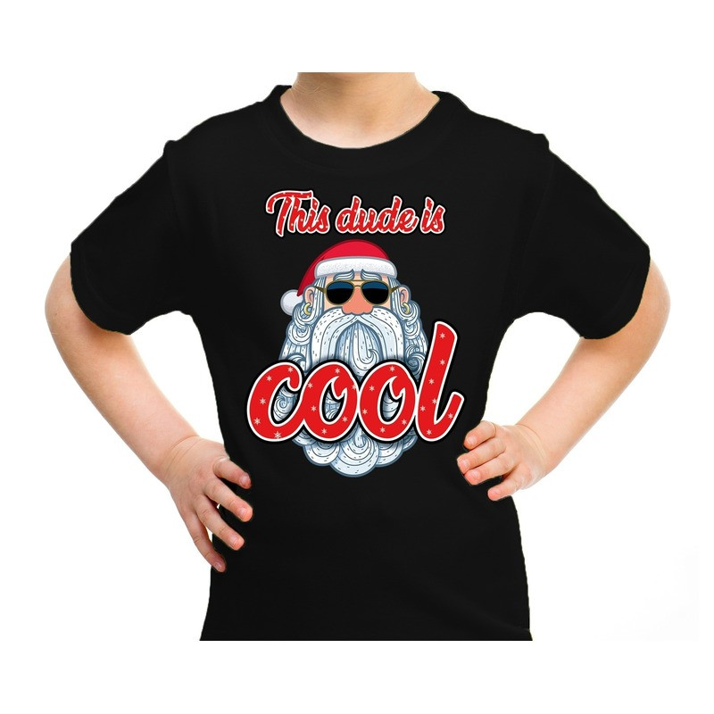 Fout kerst shirt stoere santa this dude is cool zwart voor kids