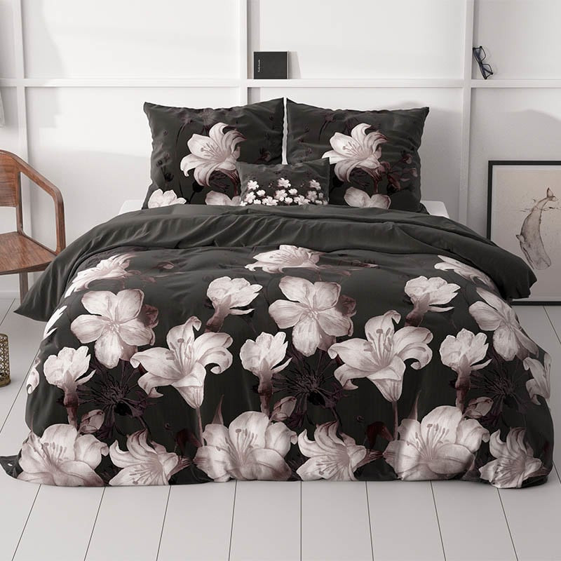 Dekbedovertrek Dark Flower Dekbedovertrek - Tweepersoons (200x220 cm) - Zwart Polyester-katoen - Dessin: Bloemen - Sleeptime - Dekbed-Discounter.nl