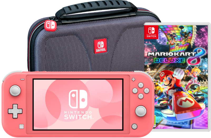 Nintendo Switch Lite Koraal + Mario Kart 8 Deluxe + Bigben Beschermtas