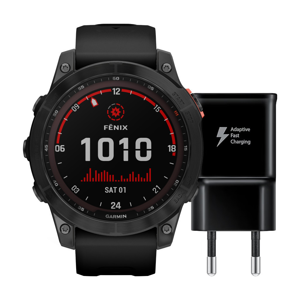 Garmin Fenix 7 Solar Zwart 47mm + Samsung Adaptive Fast Charging Oplader met Usb A Poort