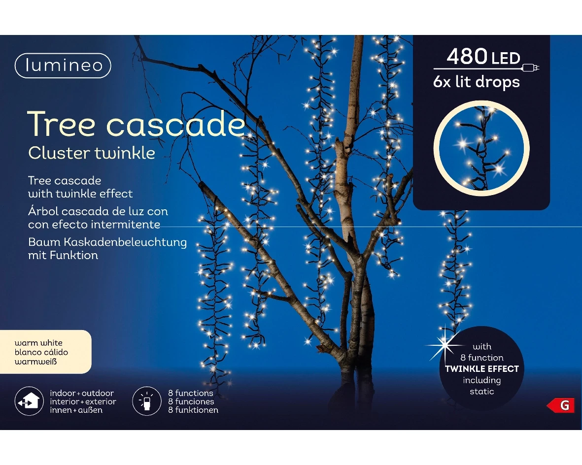 Lumineo Kerstverlichting Led Cascade zwart 200cm 480led Warm wit