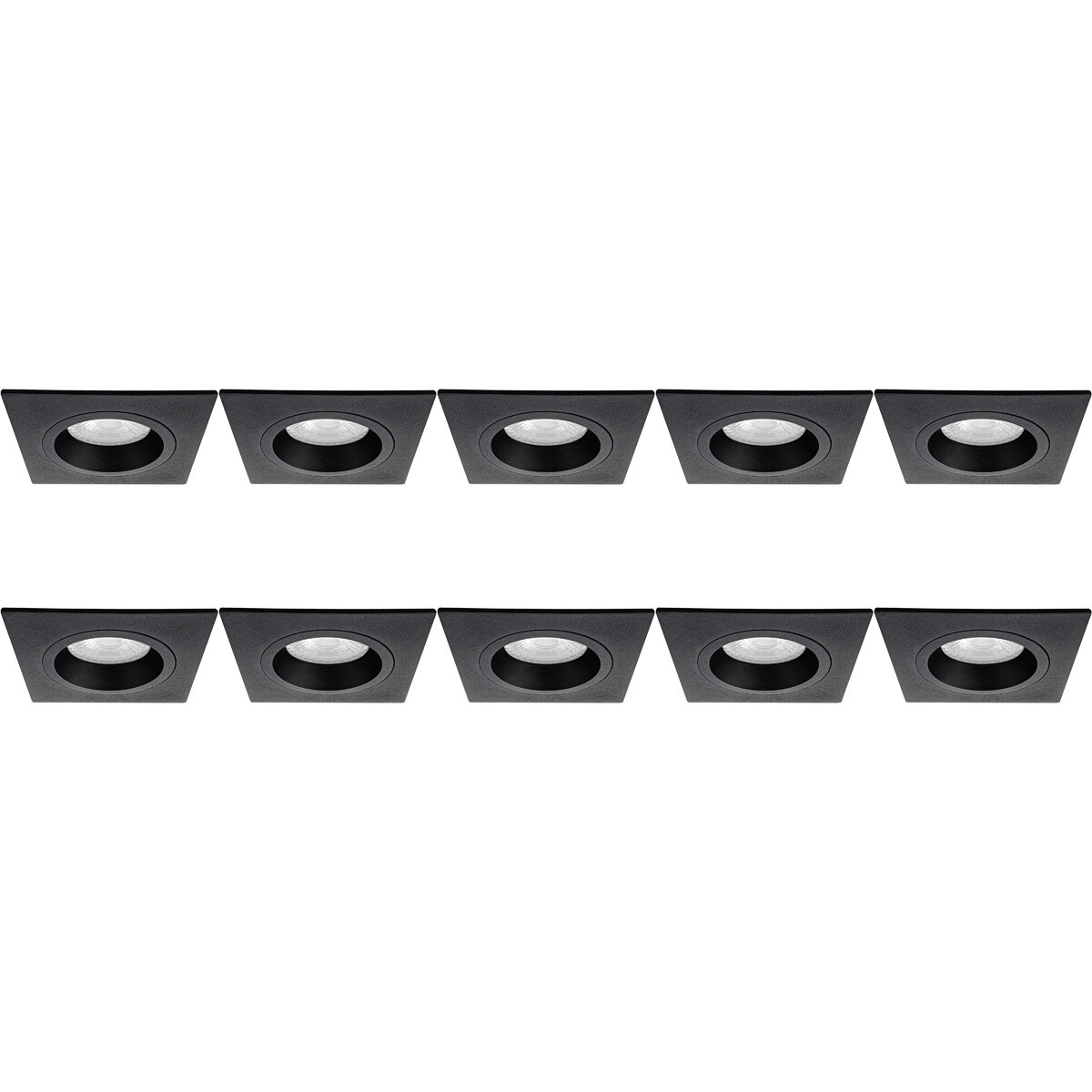 Spot Armatuur 10 Pack - Pragmi Rodos Pro - GU10 Inbouwspot - Vierkant - Zwart - Aluminium - 93mm