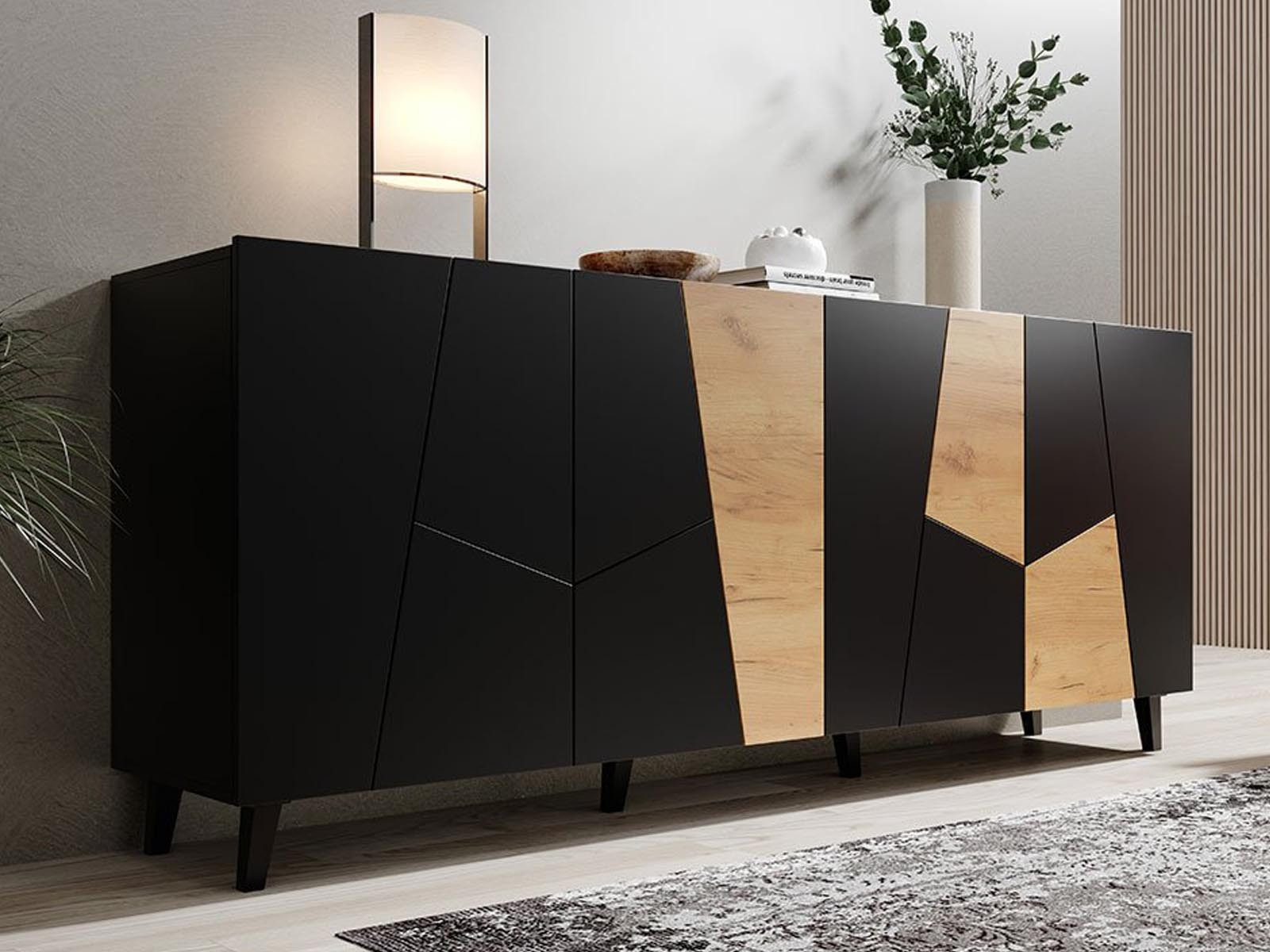 Dressoir ICARDI 4 deuren zwart/artisan eik