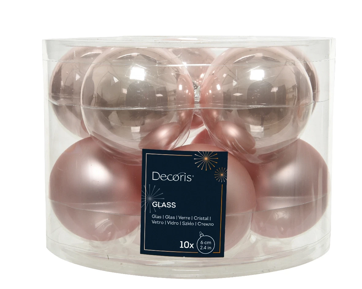 Decoris kerstballen Glas 10st poederroze 6cm