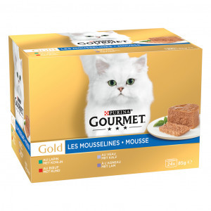 Purina Gourmet Gold Mousse met konijn, rund, kalf, lam natvoer kat (24x85g) 24 x 85 g