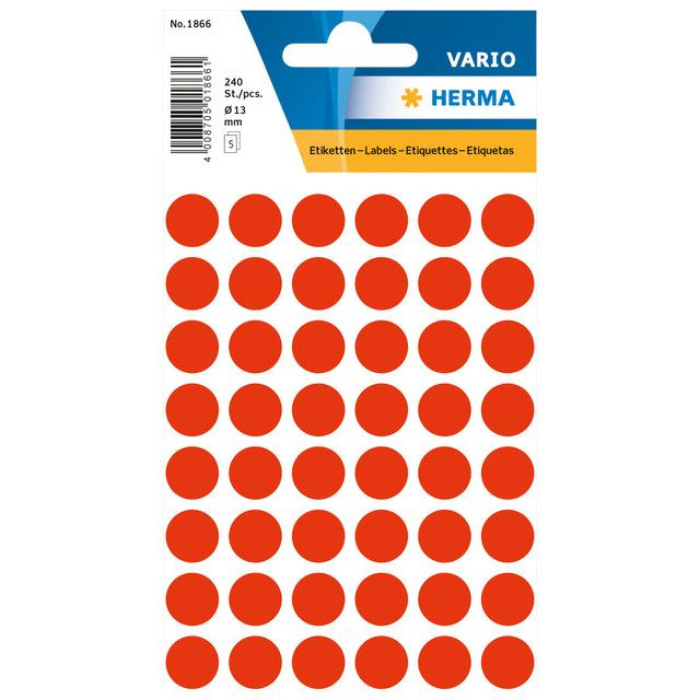 Etiket HERMA 1866 rond 12mm fluor rood 240stuks | Blister a 5 vel