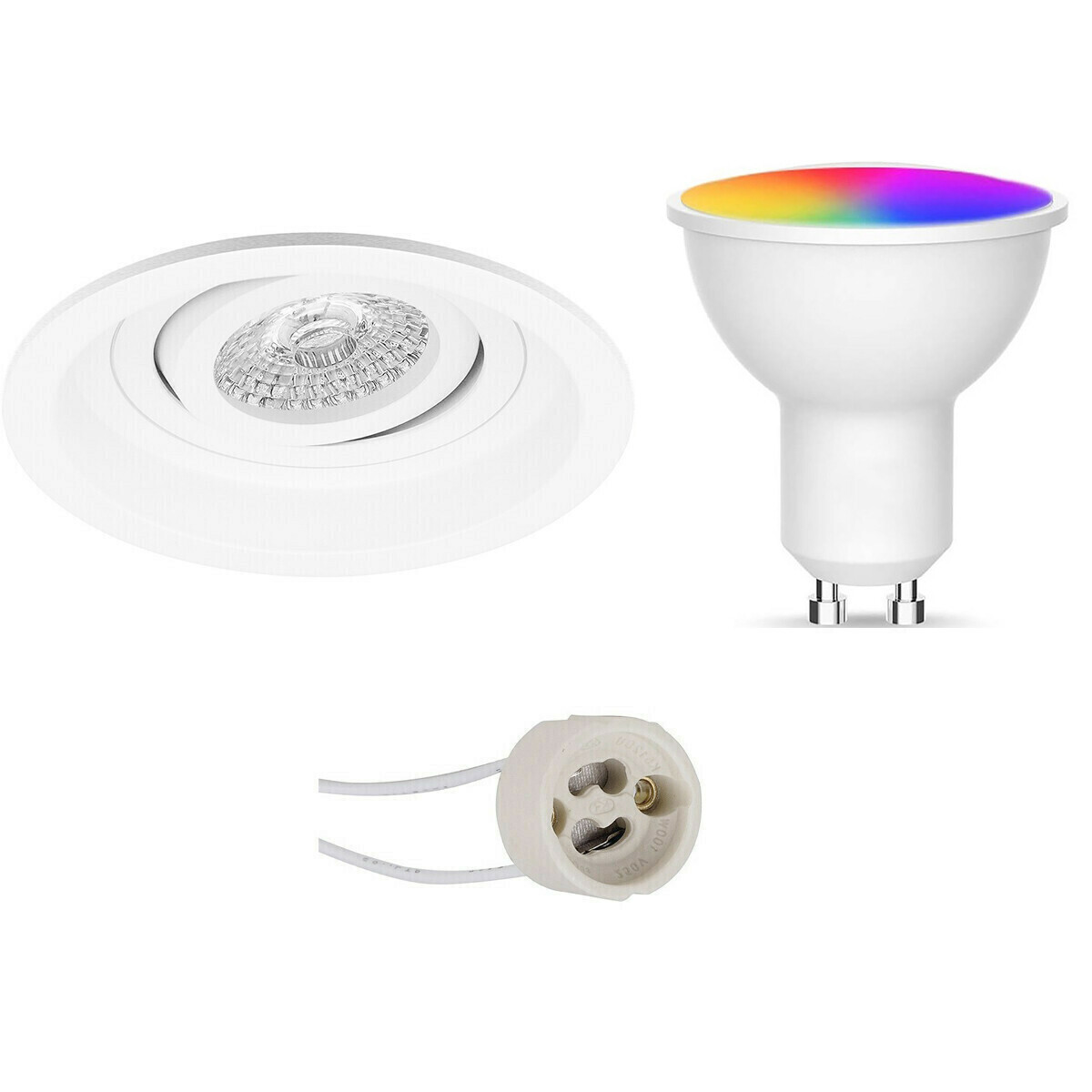 LED Spot Set GU10 - Facto - Smart LED - Wifi LED - Slimme LED - 5W - RGB+CCT - Aanpasbare Kleur - Dimbaar - Pragmi Domy Pro - Inbouw Rond - Mat Wit - Verdiept - Kantelbaar - Ø105mm