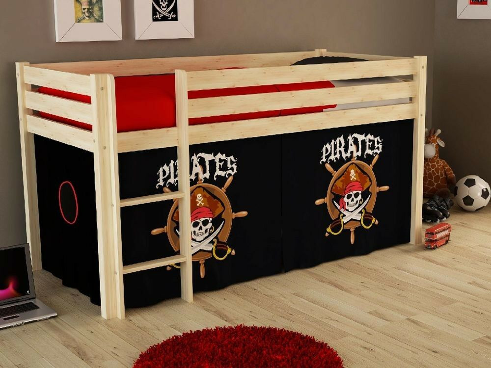 Bed ALIZE halfhoogslaper 90x200 cm natuurlijke pijnboom tent Pirates of the Caribbean