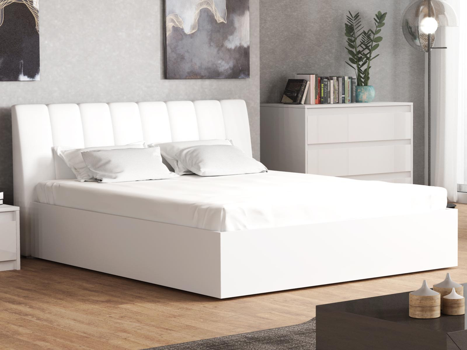 Bed met opbergruimte ITALO 160x200 cm wit/hoogglans wit