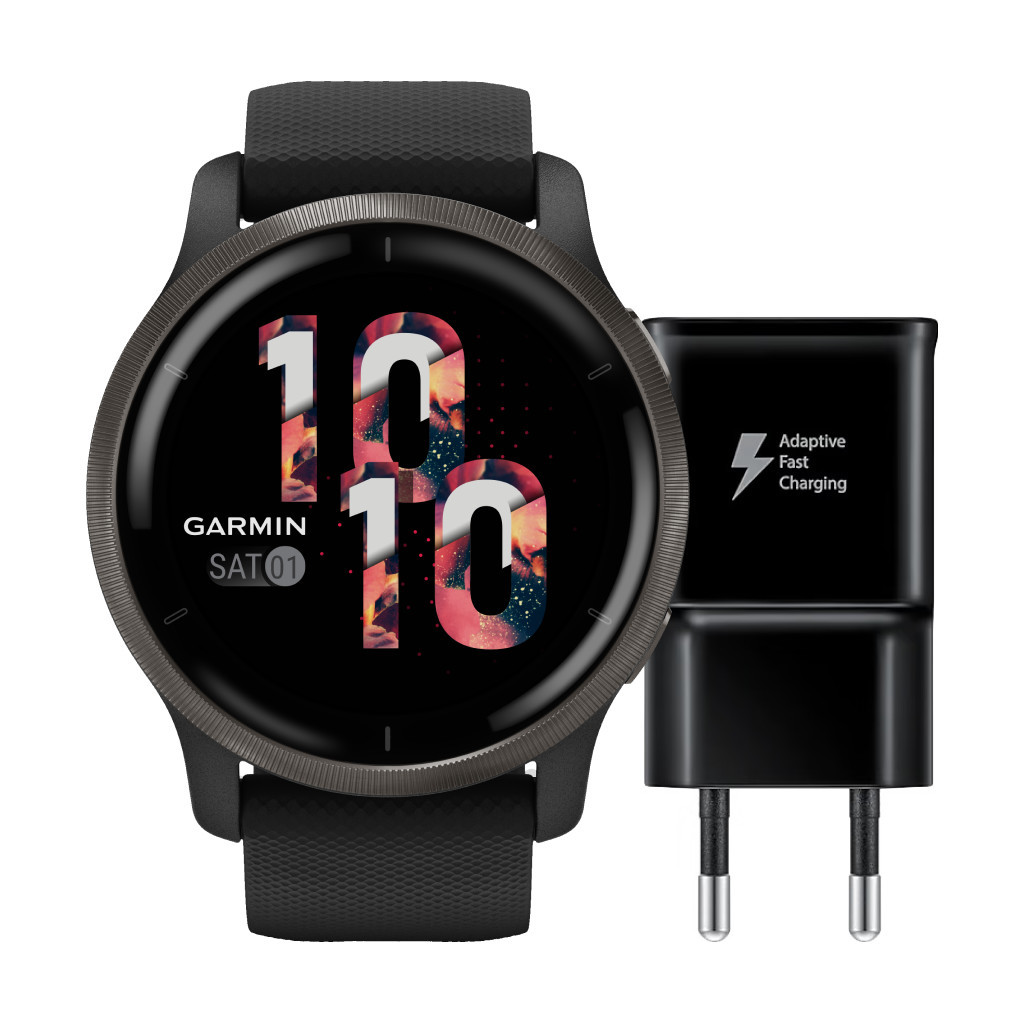 Garmin Venu 2 Zwart/Zwart + Samsung Adaptive Fast Charging Oplader met Usb A Poort 15W