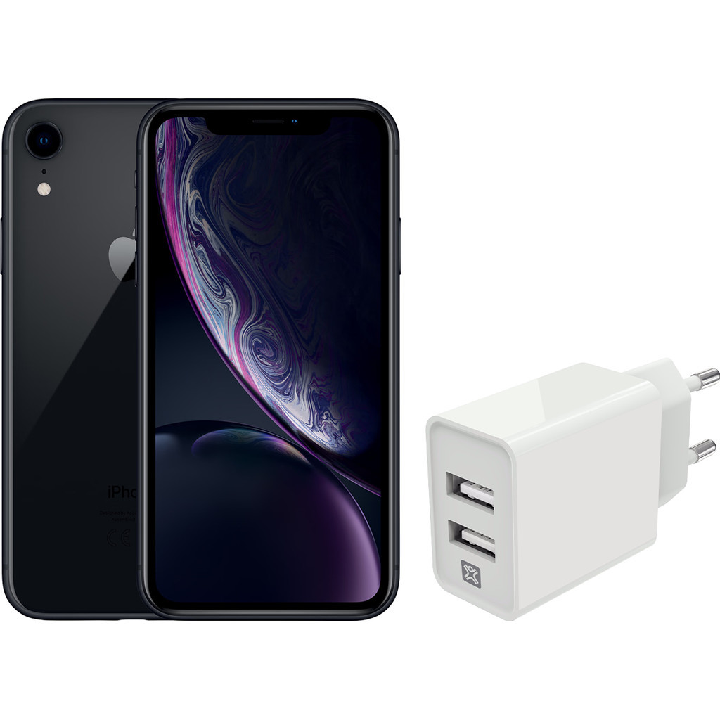 Refurbished iPhone Xr 64GB Zwart + XtremeMac Oplader met 2 Usb A Poorten 12W