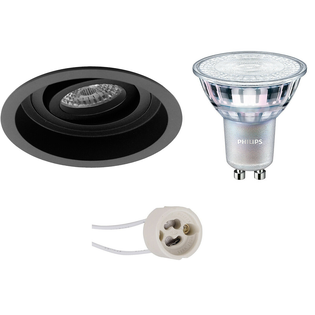 LED Spot Set - Pragmi Domy Pro - GU10 Fitting - Inbouw Rond - Mat Zwart - Verdiept - Kantelbaar - Ø105mm - Philips - MASTER 927 36D VLE - 4.9W - Warm Wit 2200K-2700K - DimTone Dimbaar