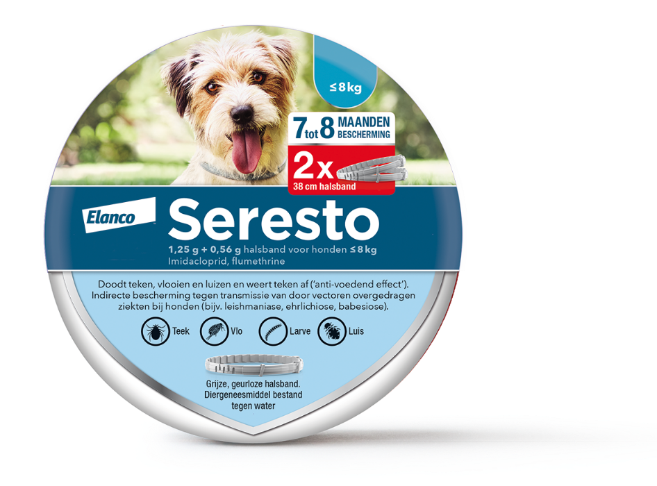 Seresto teken- en vlooienband hond tot 8kg 2-pack 38cm