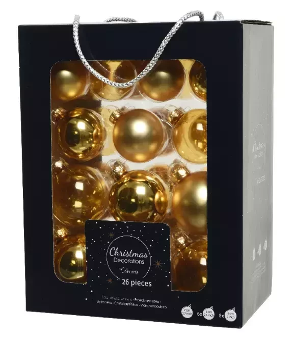 Decoris kerstballen glas 5-6-7cm Licht goud 26st